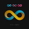 Infinity Symbols Set - Endless Icons on Dark Background Royalty Free Stock Photo