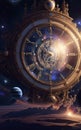 Infinity time spiral in space, antique surreal old clock abstract fractal spiral Royalty Free Stock Photo