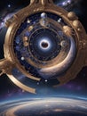 Infinity time spiral in space, antique surreal old clock abstract fractal spiral Royalty Free Stock Photo