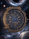 Infinity time spiral in space, antique surreal old clock abstract fractal spiral Royalty Free Stock Photo