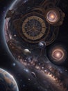 Infinity time spiral in space, antique surreal old clock abstract fractal spiral Royalty Free Stock Photo