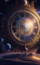 Infinity time spiral in space, antique surreal old clock abstract fractal spiral Royalty Free Stock Photo