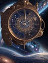 Infinity time spiral in space, antique surreal old clock abstract fractal spiral Royalty Free Stock Photo