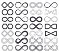 Infinity unlimited symbols, eternal endless cyclical icons. Abstract limitless infinite loop vector symbols set. Endless