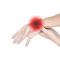 Inflammation of Asian man wrist joint. Concept of joint pain and hand problems Royalty Free Stock Photo