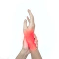 Inflammation of Asian man wrist joint and hand. Concept of joint pain and hand problems Royalty Free Stock Photo
