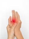 Inflammation of Asian manÃ¢â¬â¢s joint and hand. Concept of arthralgia or arthritis, tendonitis and hand problems