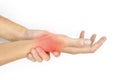 Inflammation of Asian young manÃ¢â¬â¢s wrist joint and hand. Concept of joint pain and hand problems Royalty Free Stock Photo