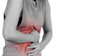 Inflammation colored in red suffering. stomach painful suffering from stomachache causes of menstruation period