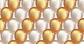 Inflatable air flying balloons seamless pattern on white background. Gold and pearl balloons garland. Carpet from