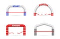 Inflatable arches set realistic vector illustration. Air rubber gates columns start finish