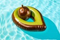 Inflatable avocado swimming pool float. Summer vacation. Generative ai