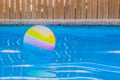 Inflatable ball floating swimming pool water surface summer time relaxation space concept picture with empty copy space for your Royalty Free Stock Photo