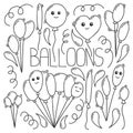 Inflatable ballons vector concept in doodle and sketch style Royalty Free Stock Photo