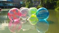 Inflatable balls for walking on water (zorbing) in the amusement park