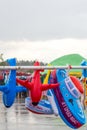 Inflatable bathing toys get wet in the rain, the end of the beach season