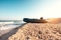 Inflatable boat on the beach. Royalty Free Stock Photo