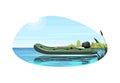 Inflatable boat with engine semi flat vector illustration