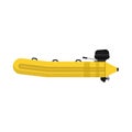 Inflatable boat side view vector icon equipment. Yellow water travel river ship. Fishing vessel adventure motor raft