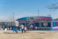 Inflatable bouncing house and maze fun at Frost Fest event in Irving, Texas Royalty Free Stock Photo