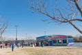 Inflatable bouncing house and maze fun at Frost Fest event in Irving, Texas Royalty Free Stock Photo