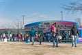 Inflatable bouncing house and maze fun at Frost Fest event in Irving, Texas Royalty Free Stock Photo