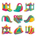 Inflatable bright castle fun for playground set Royalty Free Stock Photo