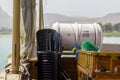 2018 An inflatable canister type emergency liferaft on a boat in Galilee