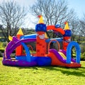 Inflatable castle labyrinth, slide, trampoline. Royalty Free Stock Photo