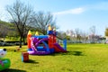 Inflatable castle labyrinth, slide, trampoline. Royalty Free Stock Photo