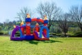 Inflatable castle labyrinth, slide, trampoline. Royalty Free Stock Photo