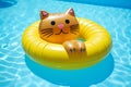 Inflatable cute cat swimming pool float. Summer vacation. Generative ai