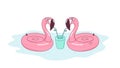 Inflatable cute flamingo couple drink cocktail together