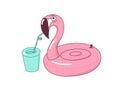 Inflatable cute pool toy. Pink rubber flamingo.