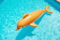 Inflatable dolphin swimming pool float. Summer vacation. Generative ai Royalty Free Stock Photo