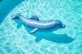 Inflatable dolphin swimming pool float. Summer vacation. Generative ai Royalty Free Stock Photo