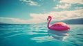 Inflatable flamingo in azzure sea. Ai generative Royalty Free Stock Photo