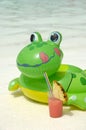 Inflatable frog on beach Royalty Free Stock Photo
