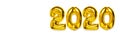 2020 inflatable gold numbers with shadow on white isolated background. New year winter decoration, holiday symbol, party item,