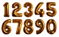 inflatable golden numbers made of foil on a white isolated background