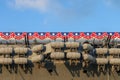 Inflatable lifeboat capsules on a retired aircraft carrier ship