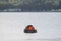 Inflatable lifeboat at sea Royalty Free Stock Photo