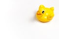 Inflatable mini yellow chicken or duckling on white background, pool float party. Flat lay copy space. Trend Inflatable Children