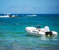 Inflatable motor boat on sea. Royalty Free Stock Photo