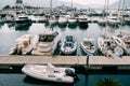 Inflatable motor boats and yachts at the marina. Porto, Montenegro Royalty Free Stock Photo