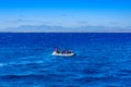 Inflatable motorboat with tourists in Red sea not far from Hurghada city, Egypt