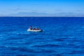 Inflatable motorboat with tourists in Red sea not far from Hurghada city, Egypt