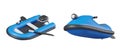 Inflatable motorized boat with oars and jet ski. Modern vehicles