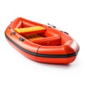 Inflatable orange dinghy isolated on white created with Generative AI. Paddle boat.