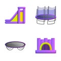 Inflatable playground icons set cartoon . Inflatable slide and trampoline